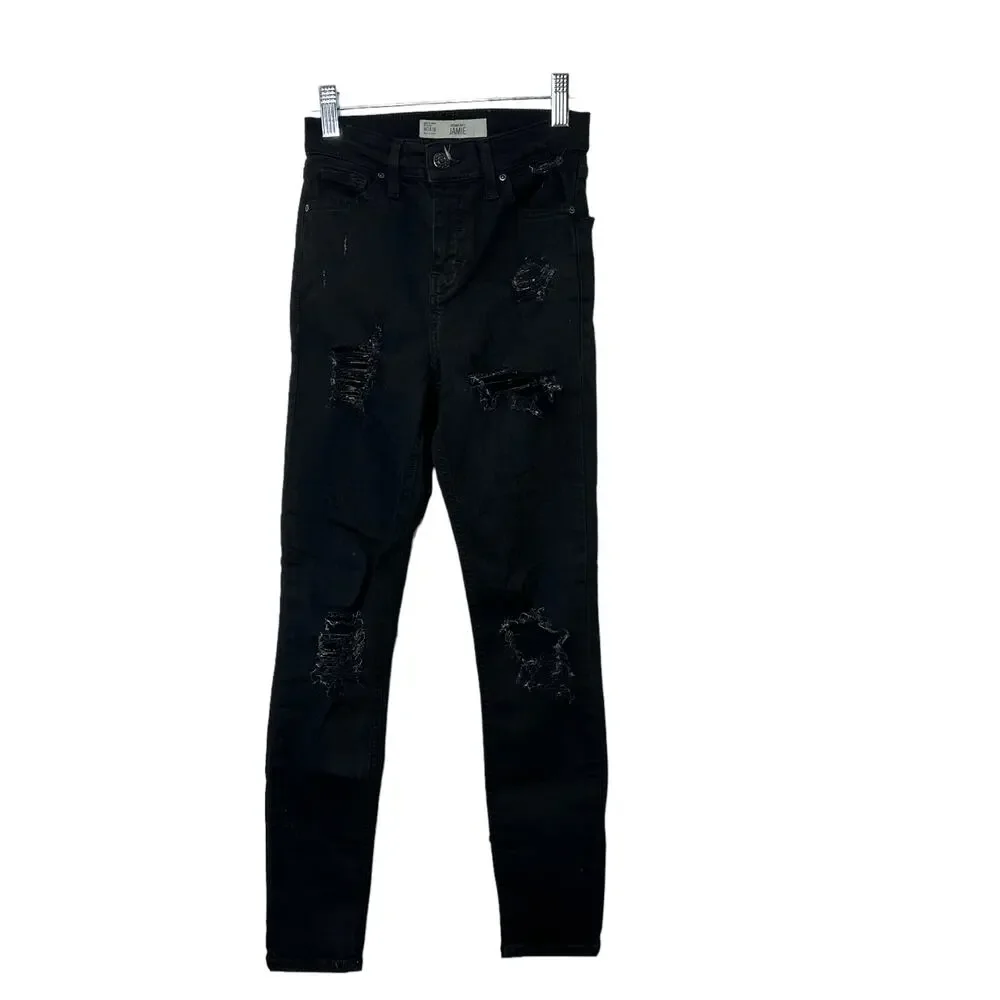 Topshop Moto JAMIE Black Moto Distressed Skinny Jeans Women's 24 - Picture 1 of 5